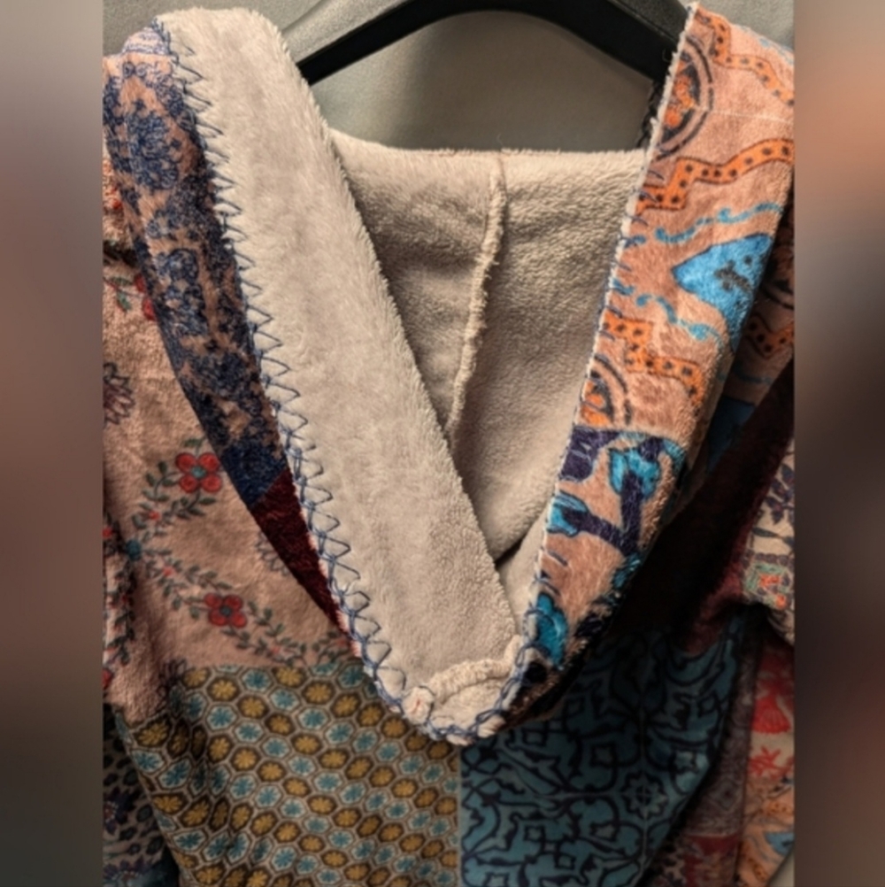 JOHNNY WAS 😍Multicolor Patchwork Hooded Cardigan Coat Kimono Sweater Size S - Picture 9 of 12